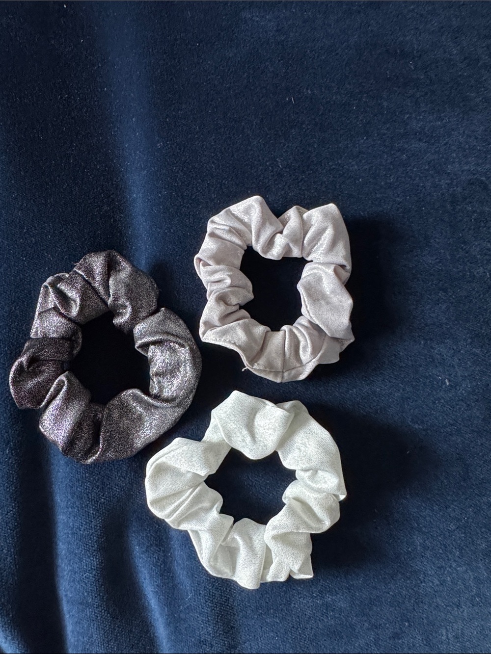 Scrunchie set of 3 silky lame metallic fabric New